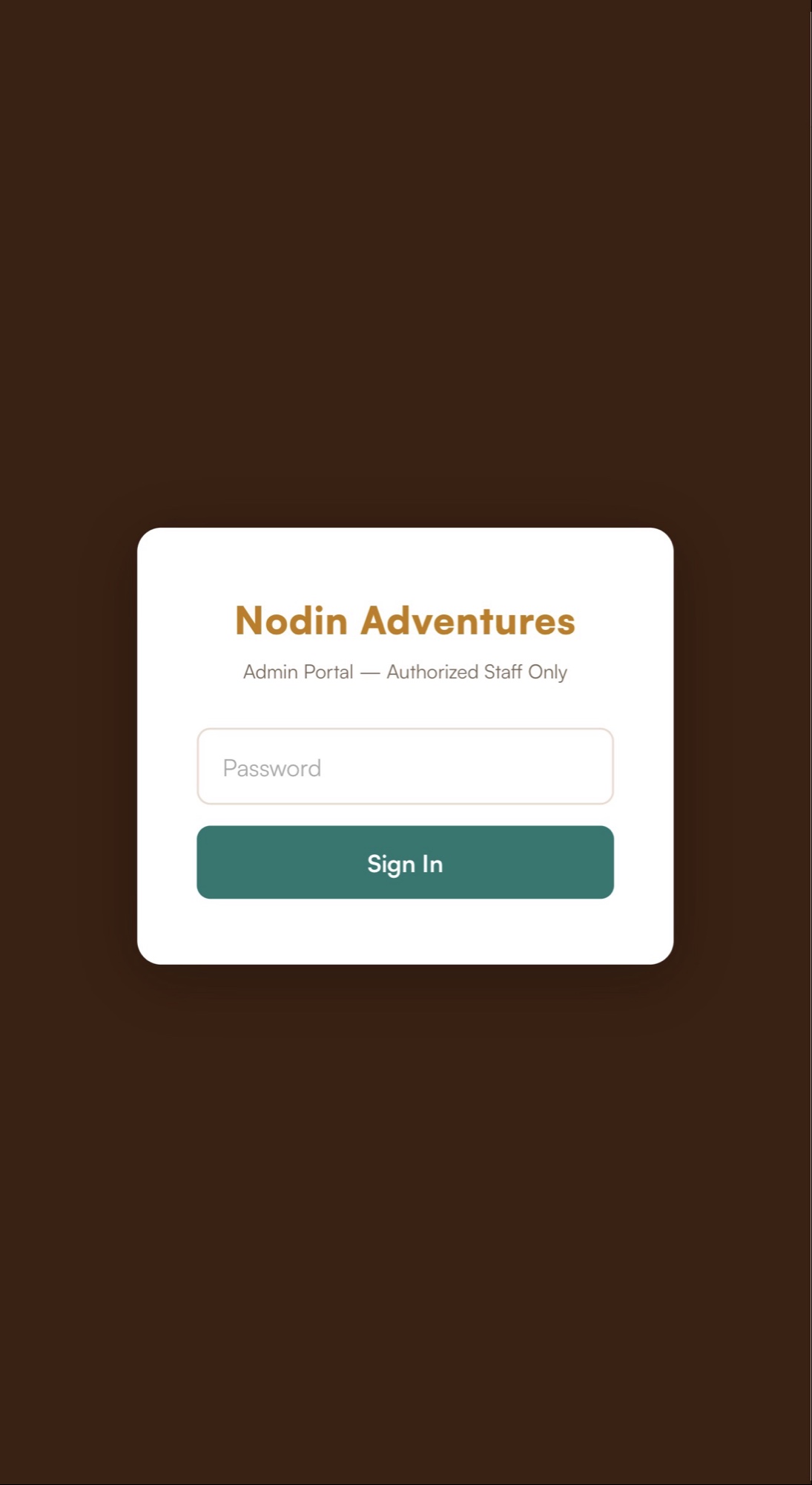 Nodin admin portal password sign-in card.